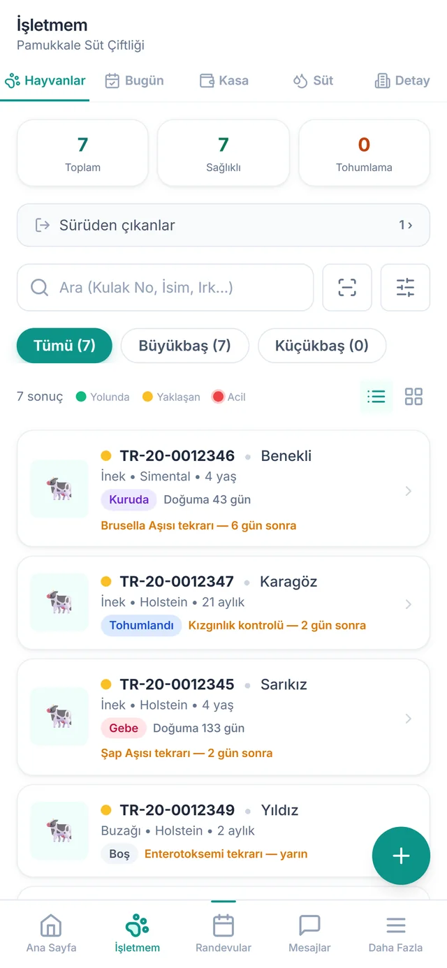 Sürü listesi ekranı